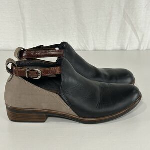 Naot Kamsin Black Taupe Leather Nubuck Ankle Bootie Shoes US 6.5 EU 37